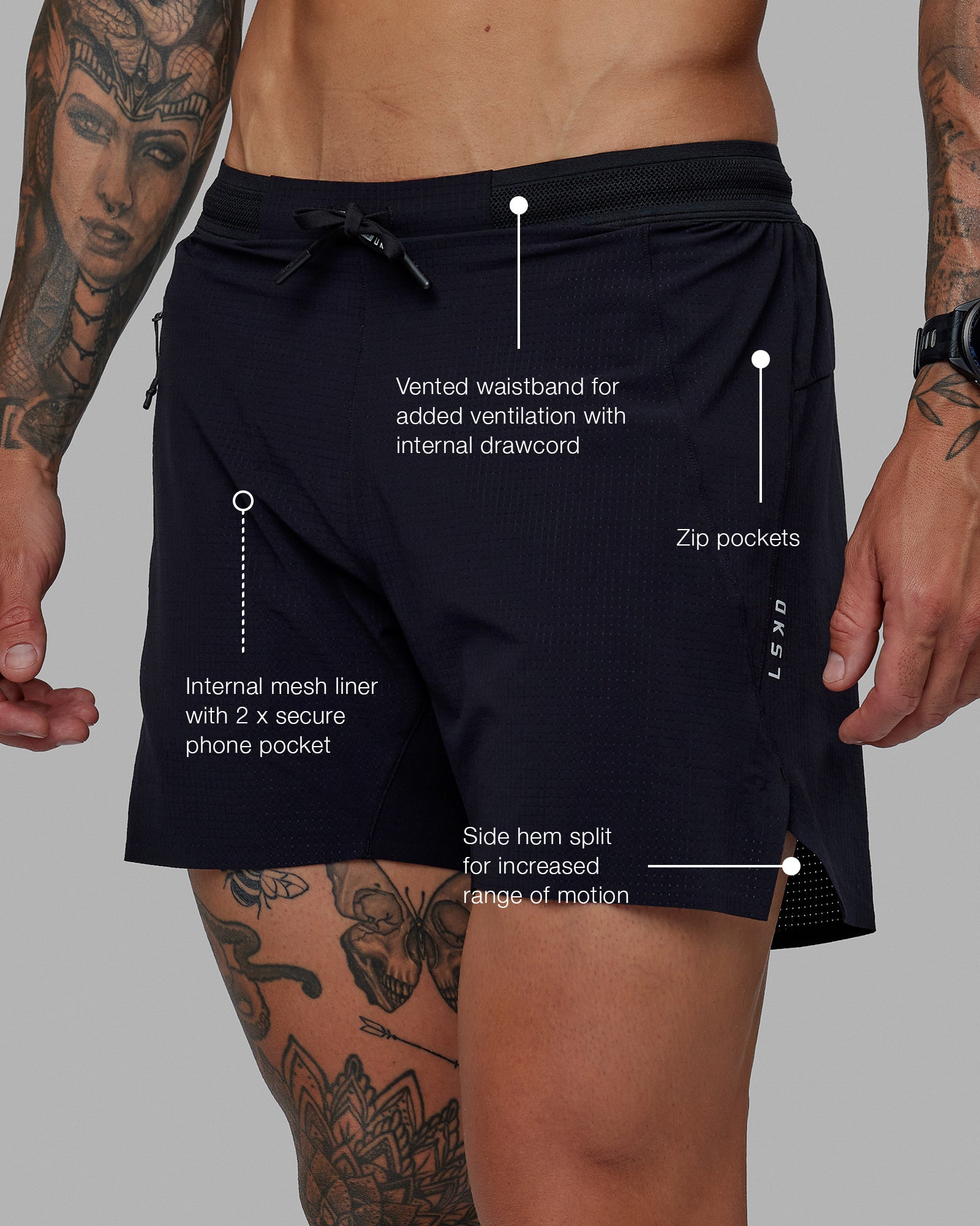 Man wearing UltraAir 5" Lined Performance Short - Black-Reflective