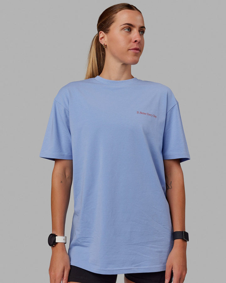 Woman wearing Unisex Better Every Day FLXCotton Tee Oversize - Arctic Blue-Ultra Pink