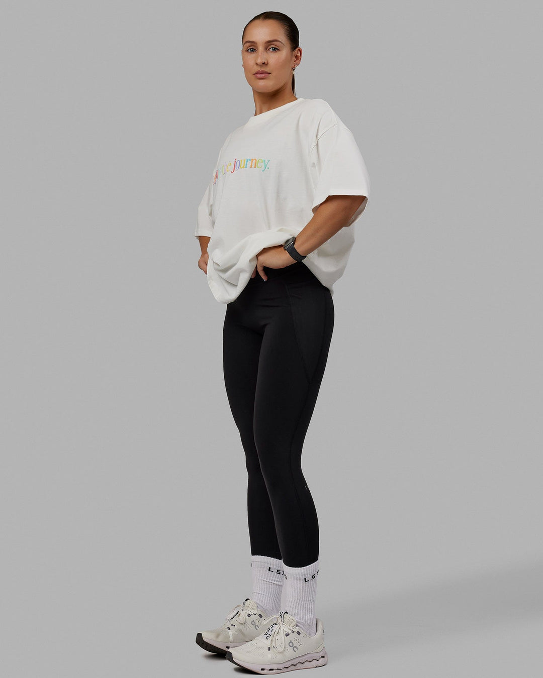 Woman wearing Unisex Enjoy The Journey Heavyweight Tee Oversize - Off White-Multi