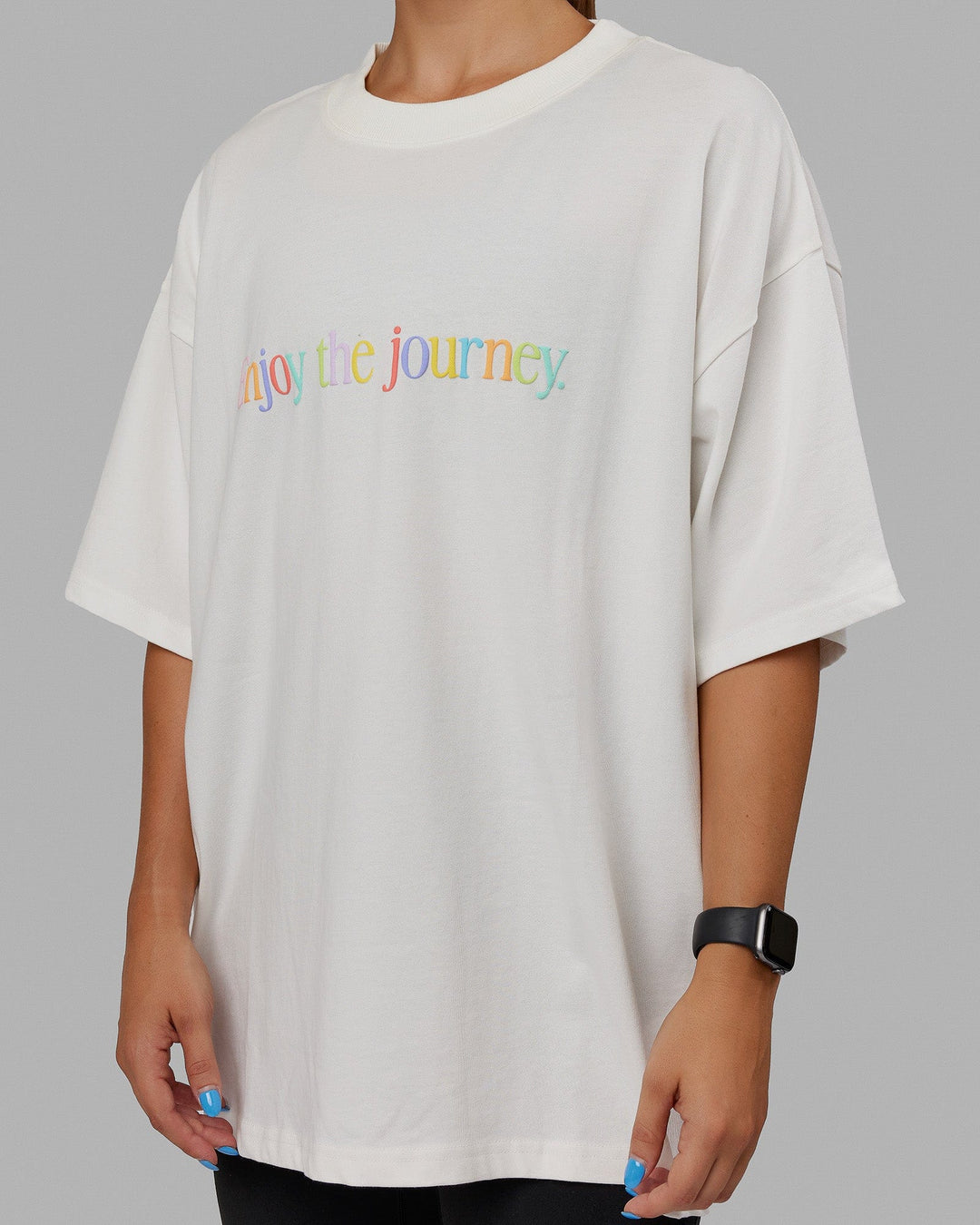 Woman wearing Unisex Enjoy The Journey Heavyweight Tee Oversize - Off White-Multi