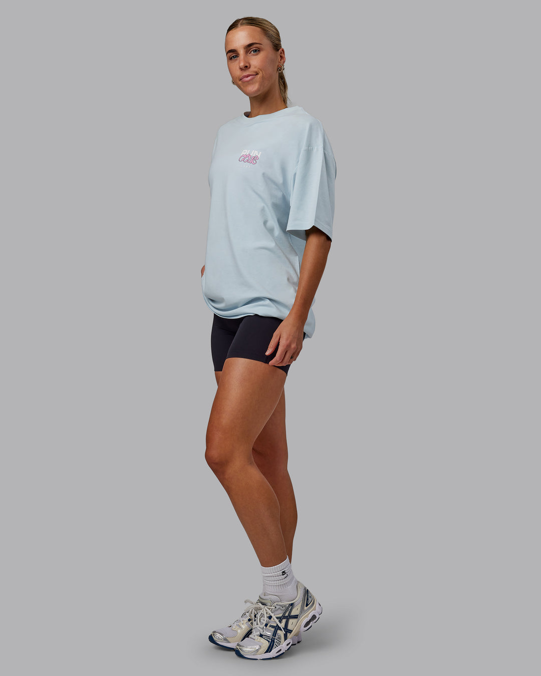 Woman wearing Unisex Gone Running FLXCotton Tee Oversize - Skyride-Bubblegum - view 6