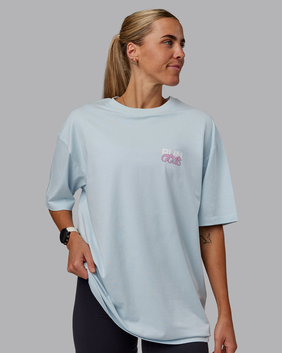 Woman wearing Unisex Gone Running FLXCotton Tee Oversize - Skyride-Bubblegum - view 4