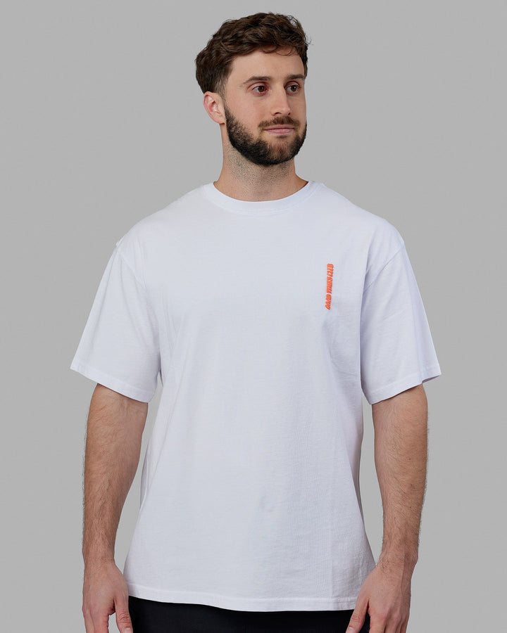 Man wearing Unisex Good Times Global Heavyweight Tee Oversize - White-Red-Purple
