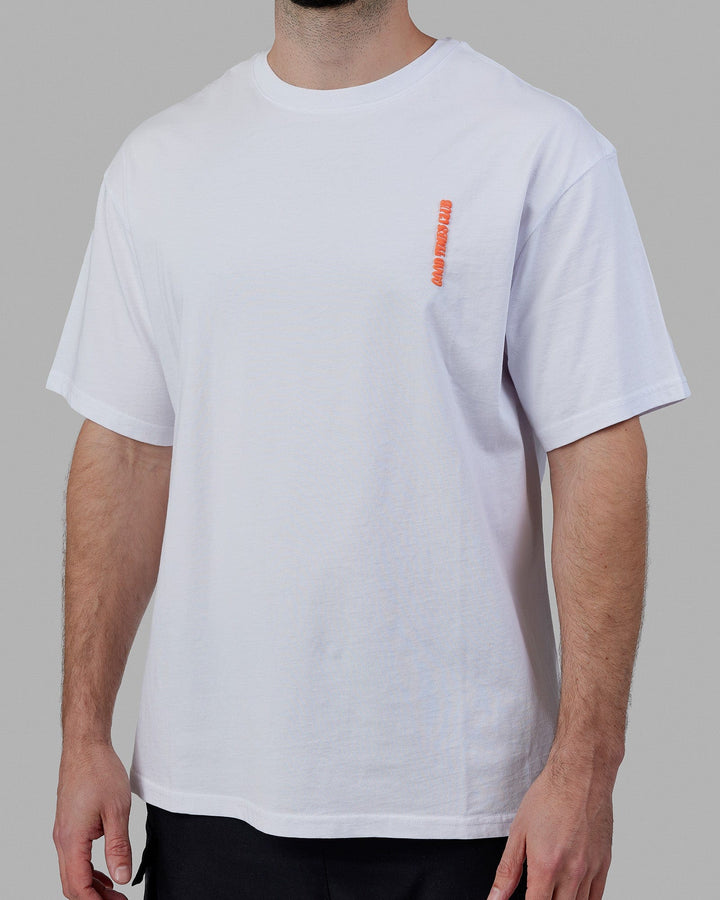 Man wearing Unisex Good Times Global Heavyweight Tee Oversize - White-Red-Purple