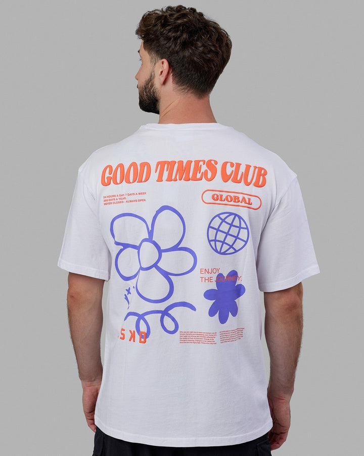 Man wearing Unisex Good Times Global Heavyweight Tee Oversize - White-Red-Purple