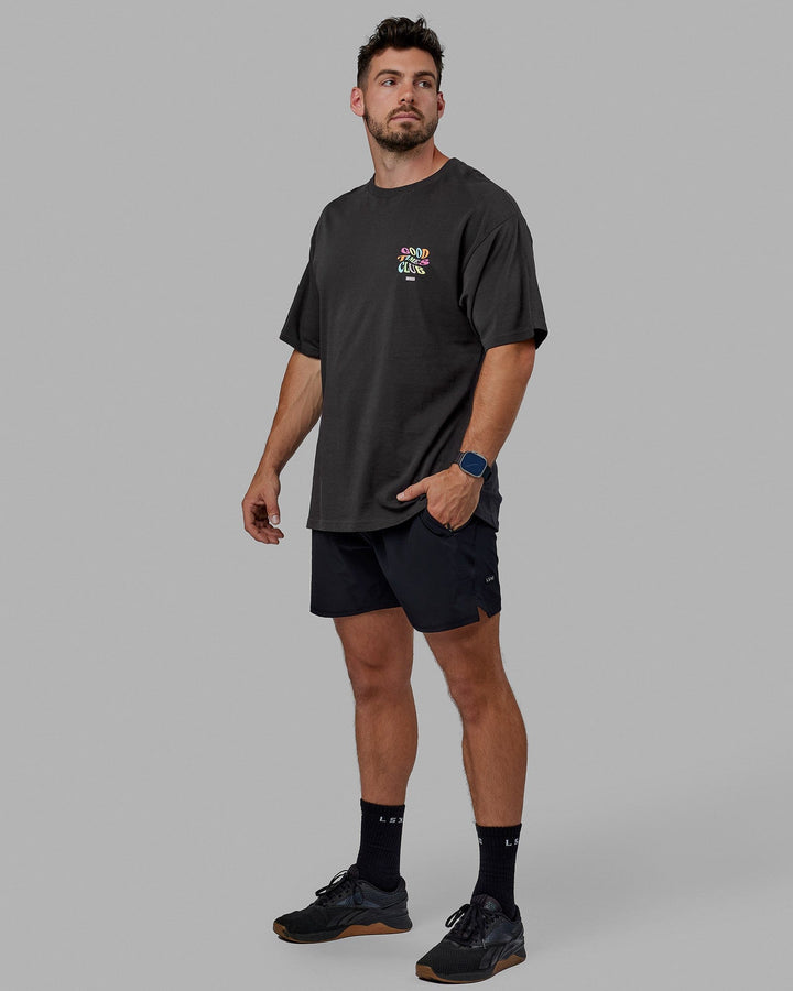 Man wearing Unisex Good Times Heavyweight Tee Oversize - Phantom-Multi