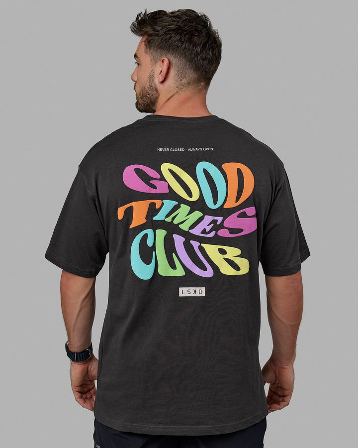 Man wearing Unisex Good Times Heavyweight Tee Oversize - Phantom-Multi