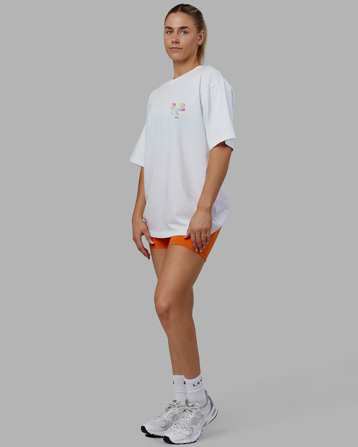 Woman wearing Unisex Good Times Heavyweight Tee Oversize - White-Multi