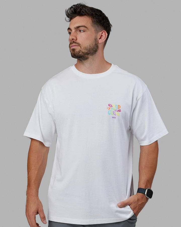 Man wearing Unisex Good Times Heavyweight Tee Oversize - White-Multi
