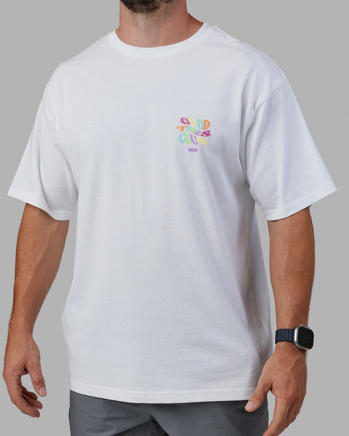 Man wearing Unisex Good Times Heavyweight Tee Oversize - White-Multi