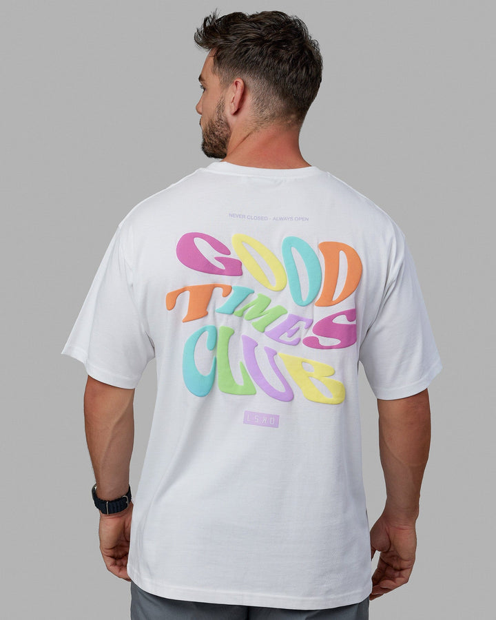 Man wearing Unisex Good Times Heavyweight Tee Oversize - White-Multi