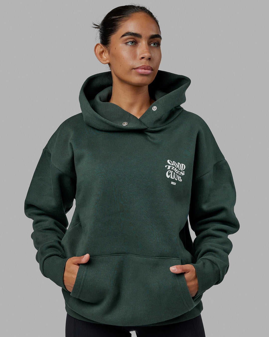 Woman wearing Unisex Good Times Hoodie Oversize - Vital Green