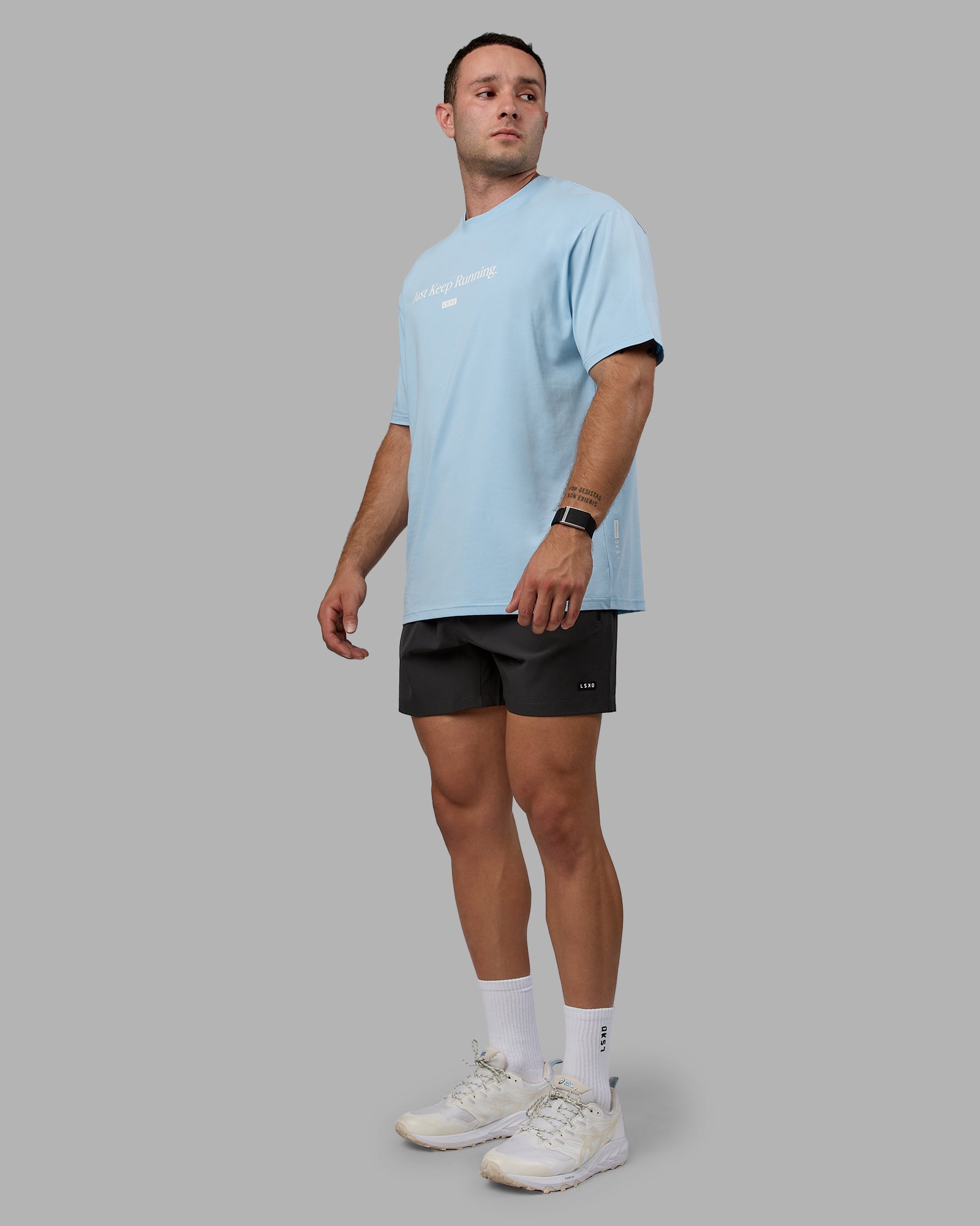 Just Keep Running FLXCotton Tee Oversize - Glacial Blue-Off White