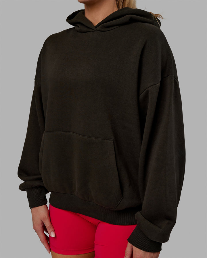 Woman wearing Unisex Lifting Club Hoodie Oversize - Pirate Black-Off White