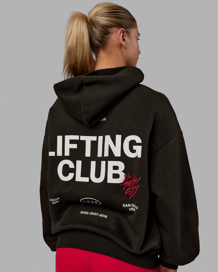 Woman wearing Unisex Lifting Club Hoodie Oversize - Pirate Black-Off White