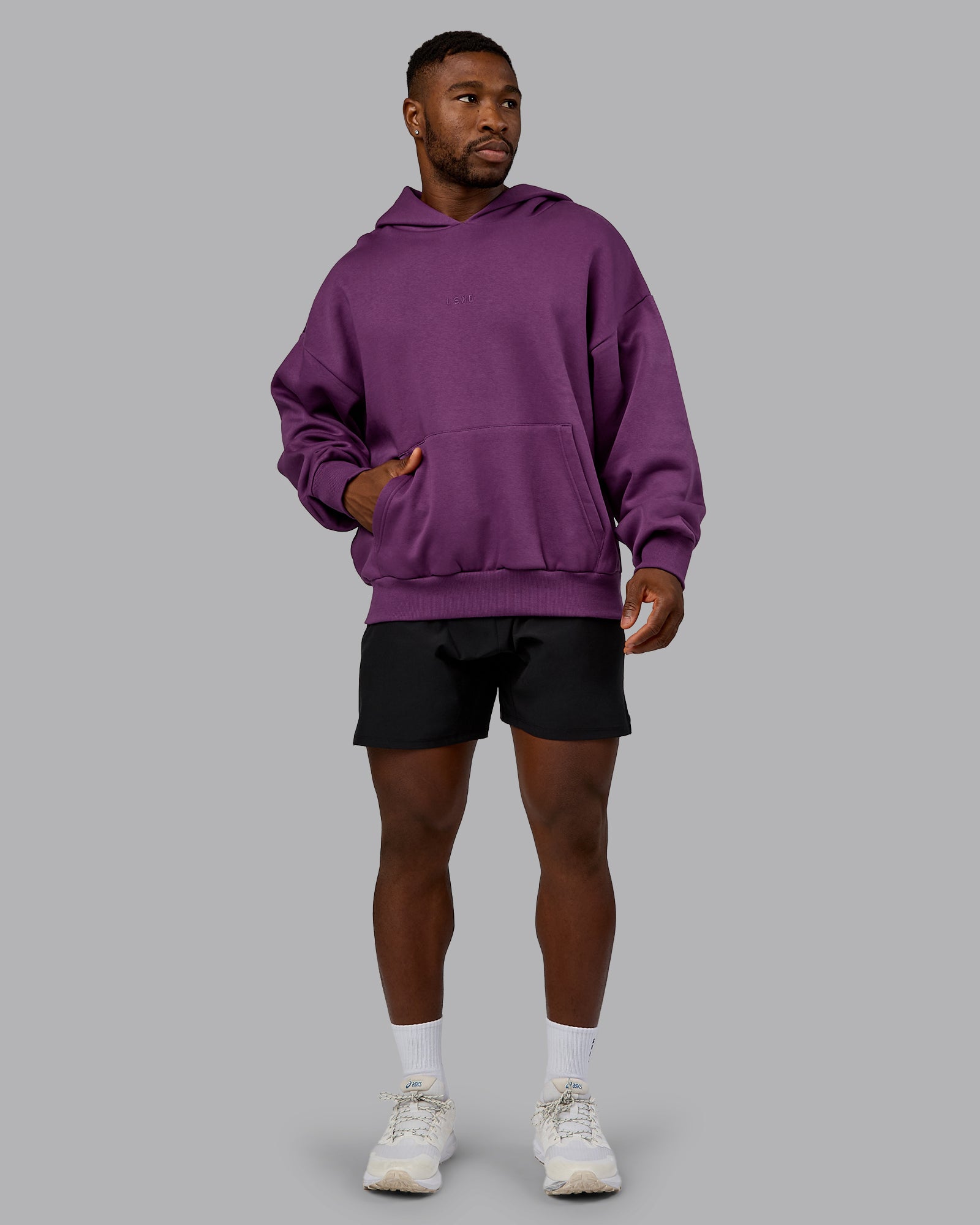 Man wearing MVP Oversized Hoodie - Deep Purple | Model:Sam | Size:L