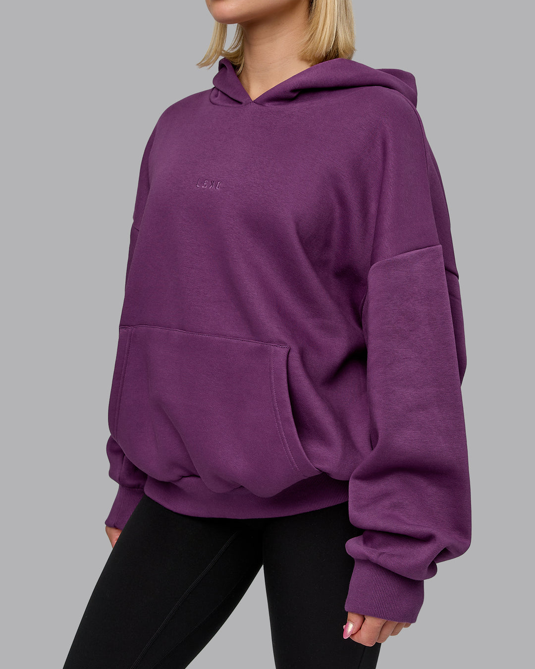 Woman wearing MVP Oversized Hoodie - Deep Purple | Model:Halle | Size:XS