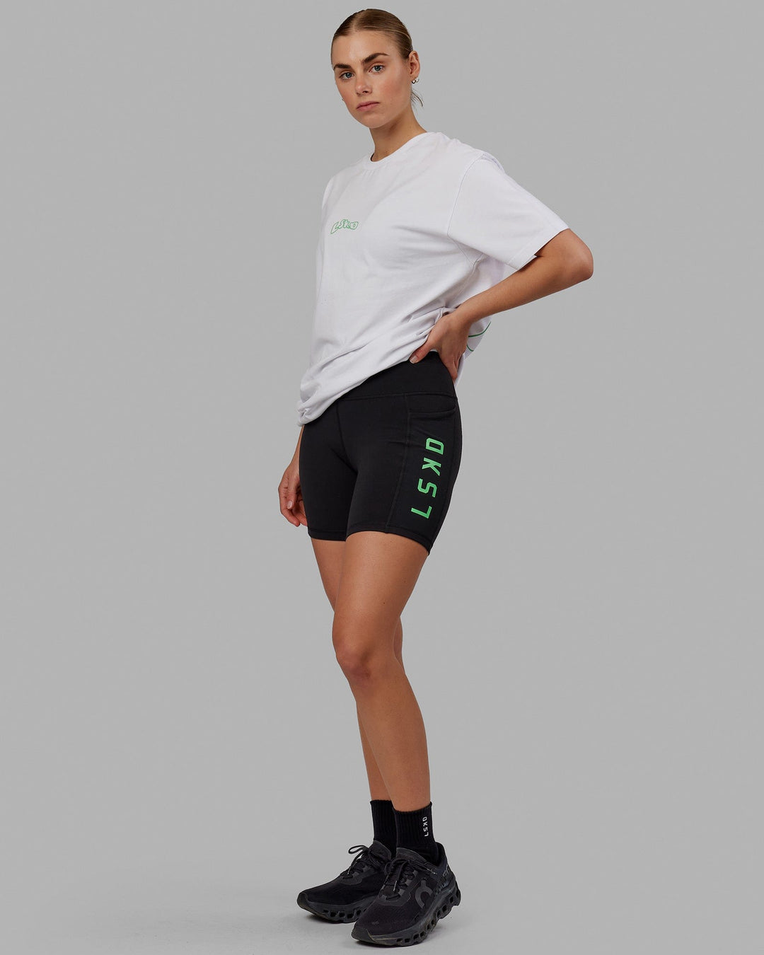 Woman wearing Unisex Mad Happy Heavyweight Tee Oversize - White