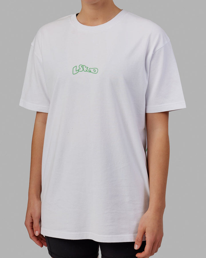 Woman wearing Unisex Mad Happy Heavyweight Tee Oversize - White