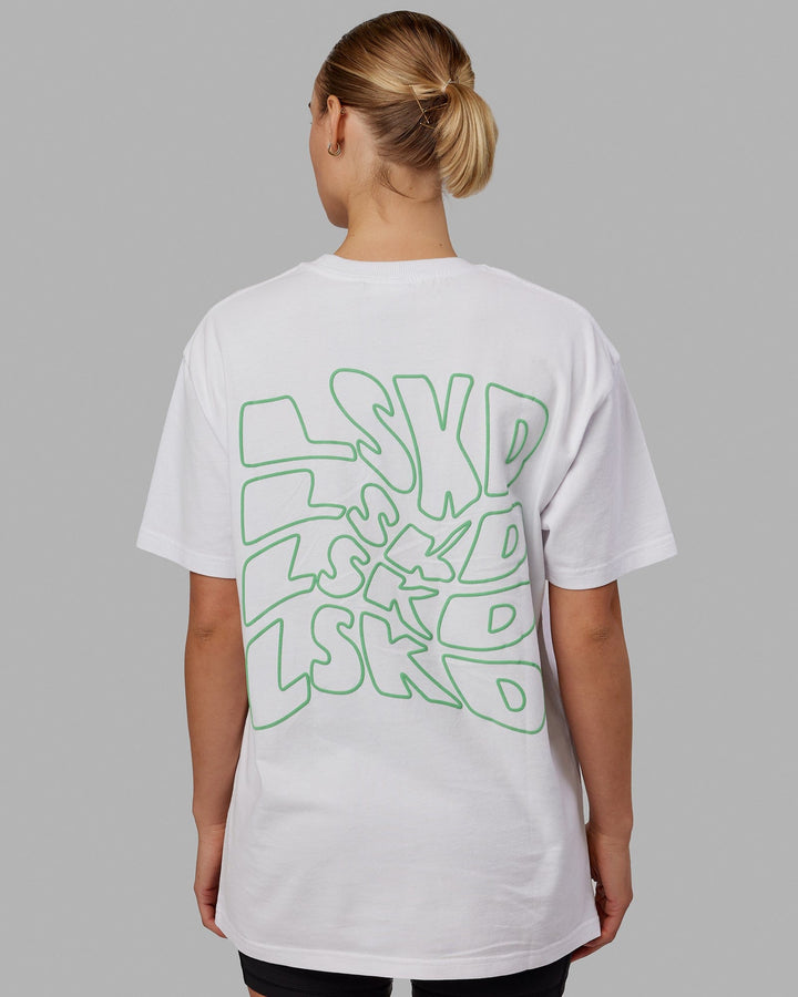 Woman wearing Unisex Mad Happy Heavyweight Tee Oversize - White