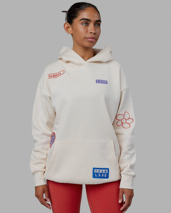 Woman wearing Unisex Patchwork Hoodie Oversize - Off White