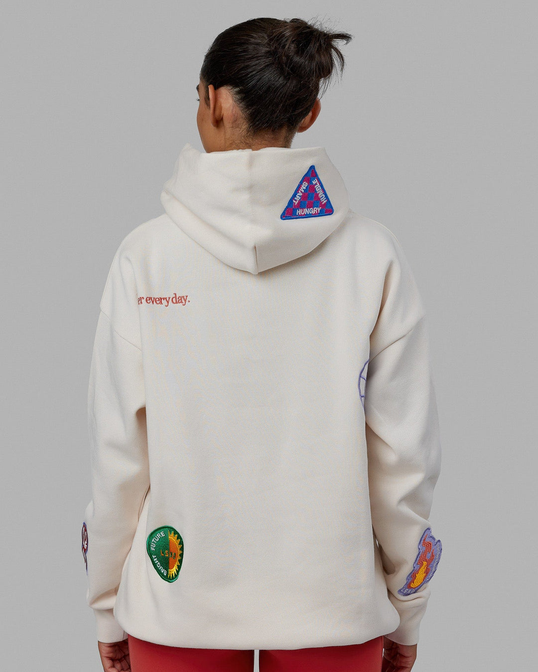 Woman wearing Unisex Patchwork Hoodie Oversize - Off White