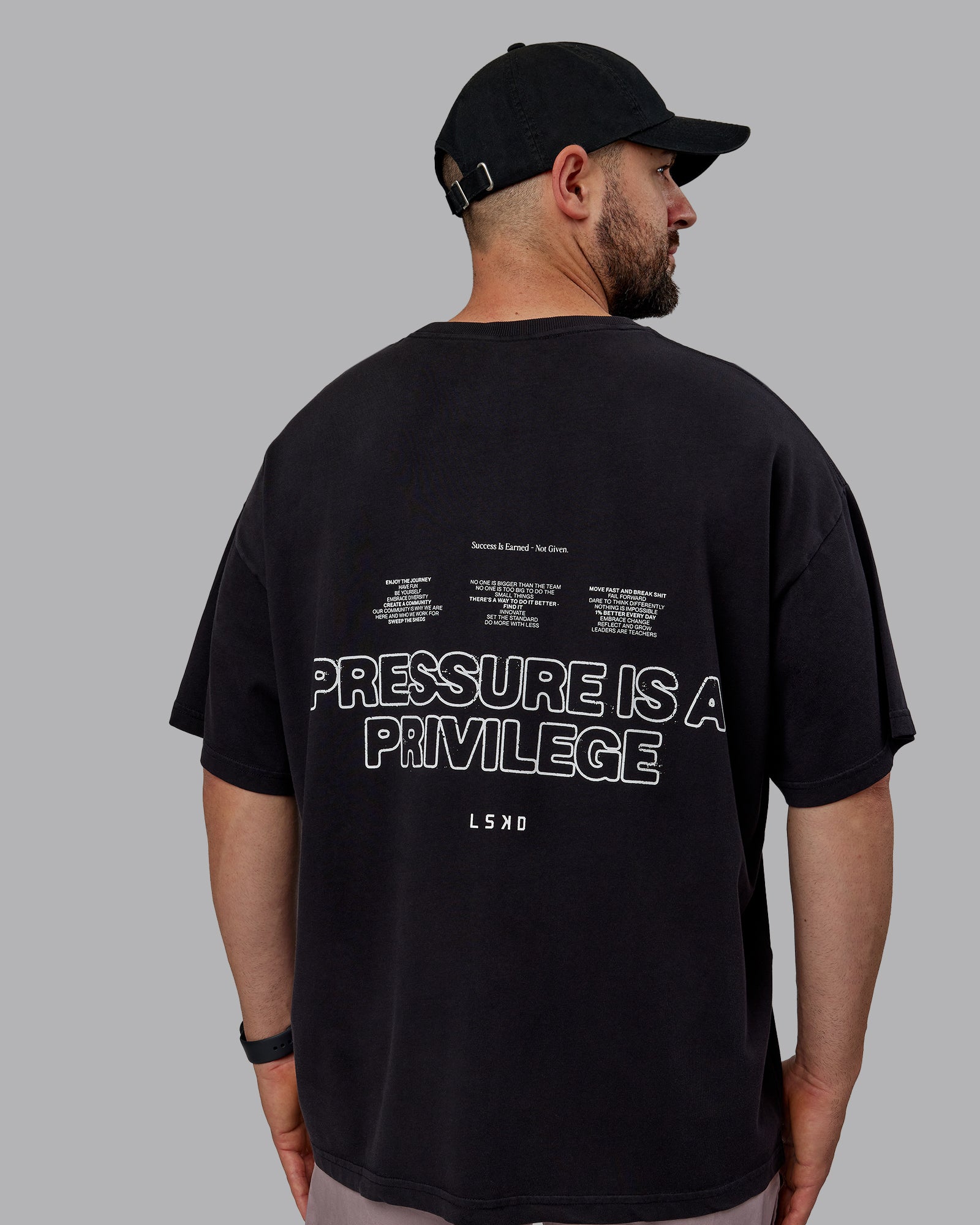 Unisex Washed Pressure Heavyweight Tee Oversize - Black-White | LSKD