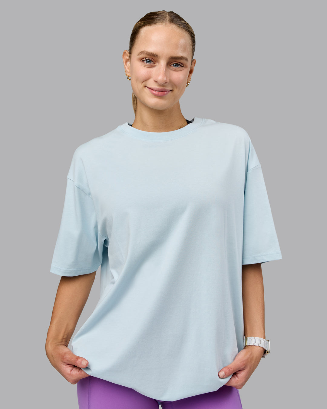 Push Boundaries FLXCotton Oversized Tee - Light Cyan-White