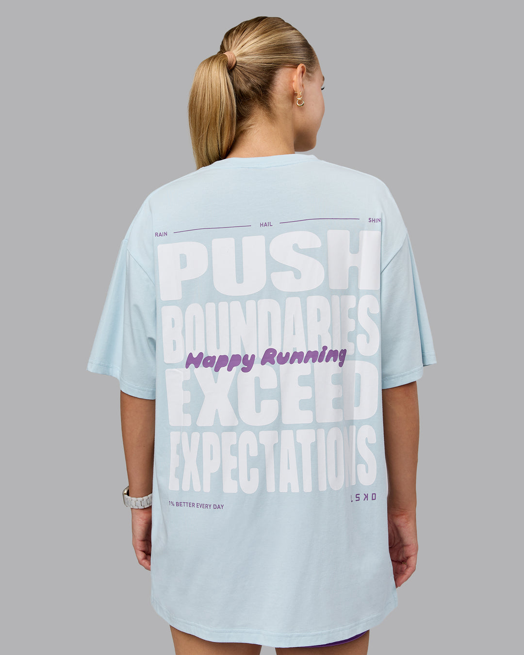 Push Boundaries FLXCotton Oversized Tee - Light Cyan-White