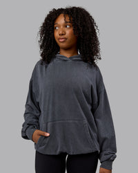 Woman wearing Unisex Washed Set the Standard Hoodie Oversize - Black-Greyish Purple