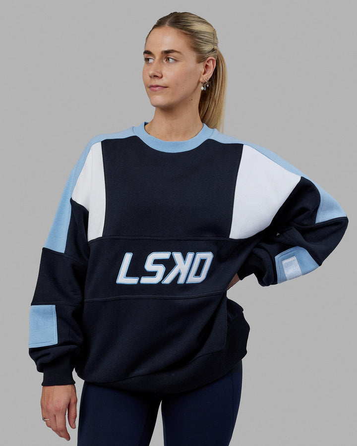 Woman wearing Unisex Slam Sweater Oversize - Navy-Blue