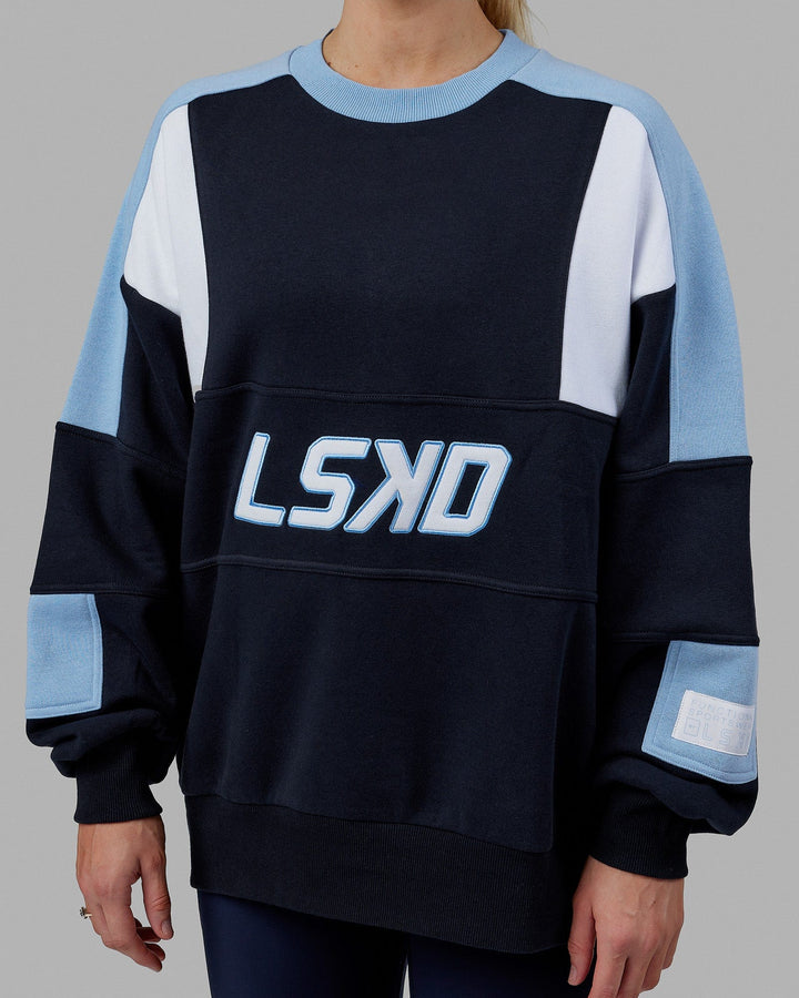 Woman wearing Unisex Slam Sweater Oversize - Navy-Blue
