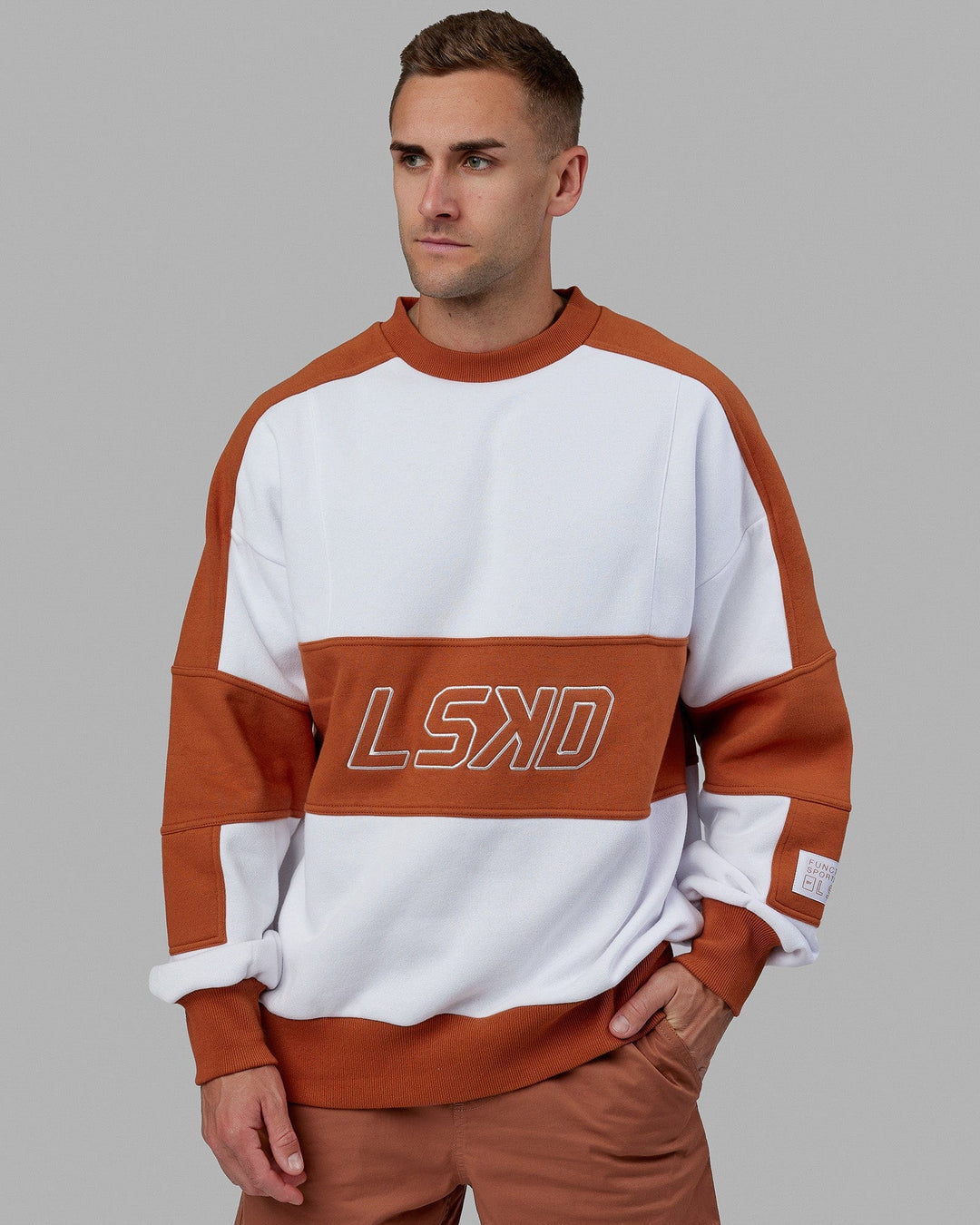 Man wearing Unisex Slam Sweater Oversize - White-Orange