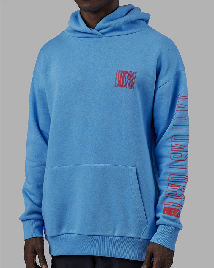 Man wearing Unisex Stretch It Hoodie Oversize - Azure Blue