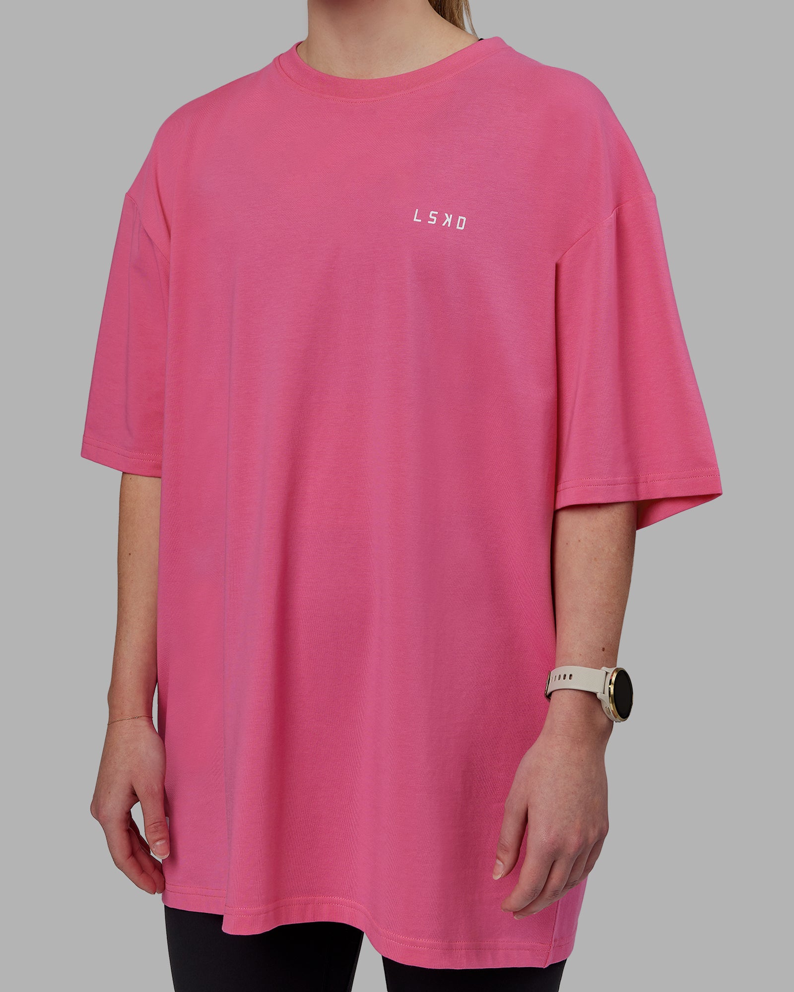 Unisex VS6 FLXCotton Tee Oversize - Carmine Rose-White | LSKD