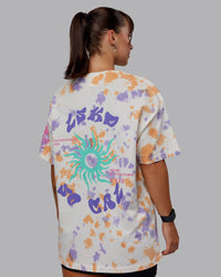 Woman wearing Unisex Washed Huntington 24 Heavyweight Tee Oversize - Tie Dye Tangerine-Dahlia Purple