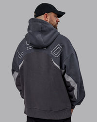 Man wearing Unisex Y2K Concept Panel Hoodie - Asphalt-Turbulance | Thumbnail Index: 12