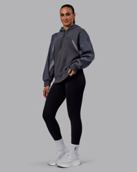 Woman wearing Unisex Y2K Concept Panel Hoodie - Asphalt-Turbulance | Thumbnail Index: 6