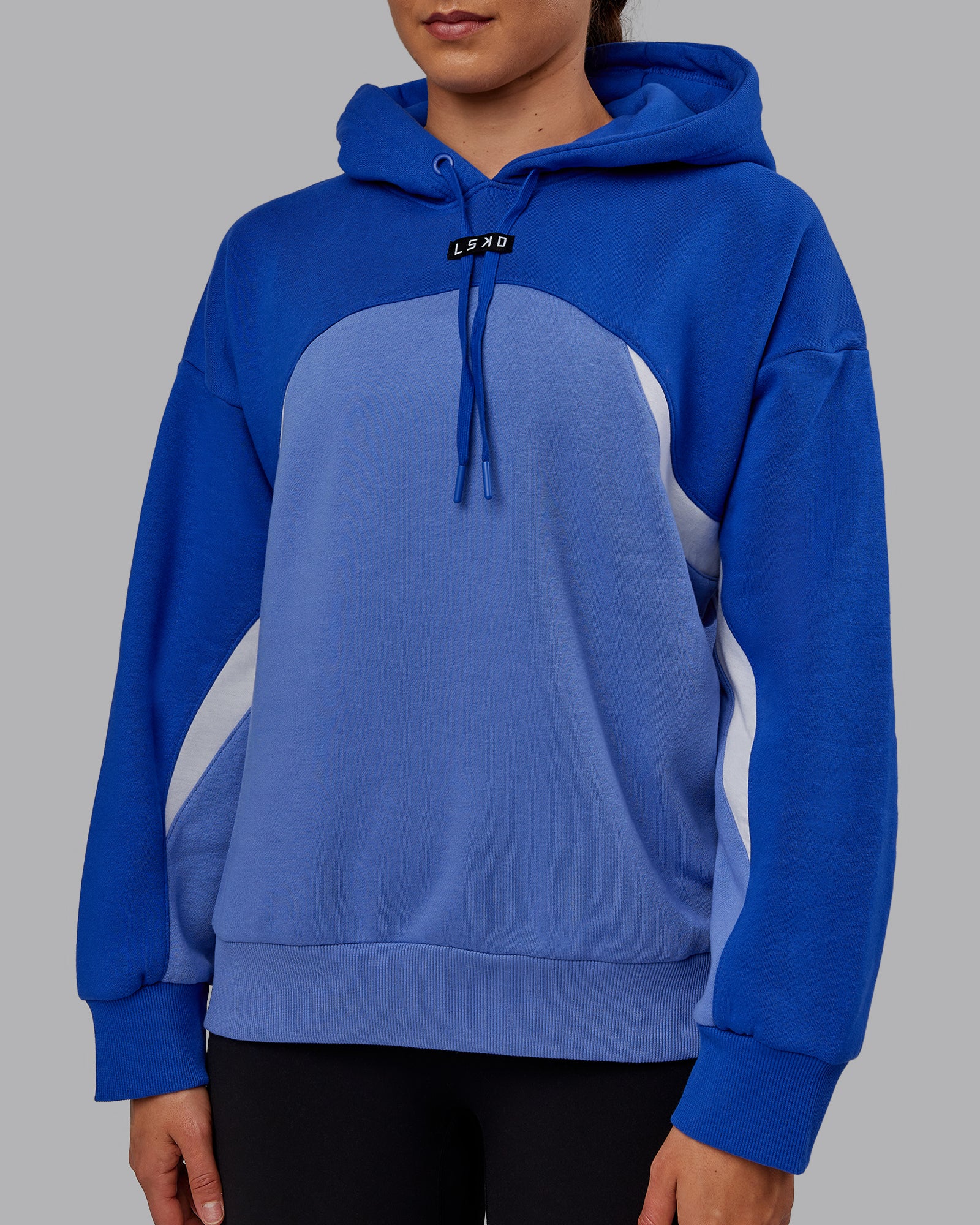 Unisex Y2K Concept Panel Hoodie - Power Cobalt-White | LSKD Unisex Y2K Concept Panel Hoodie - Power Cobalt-White | LSKD
