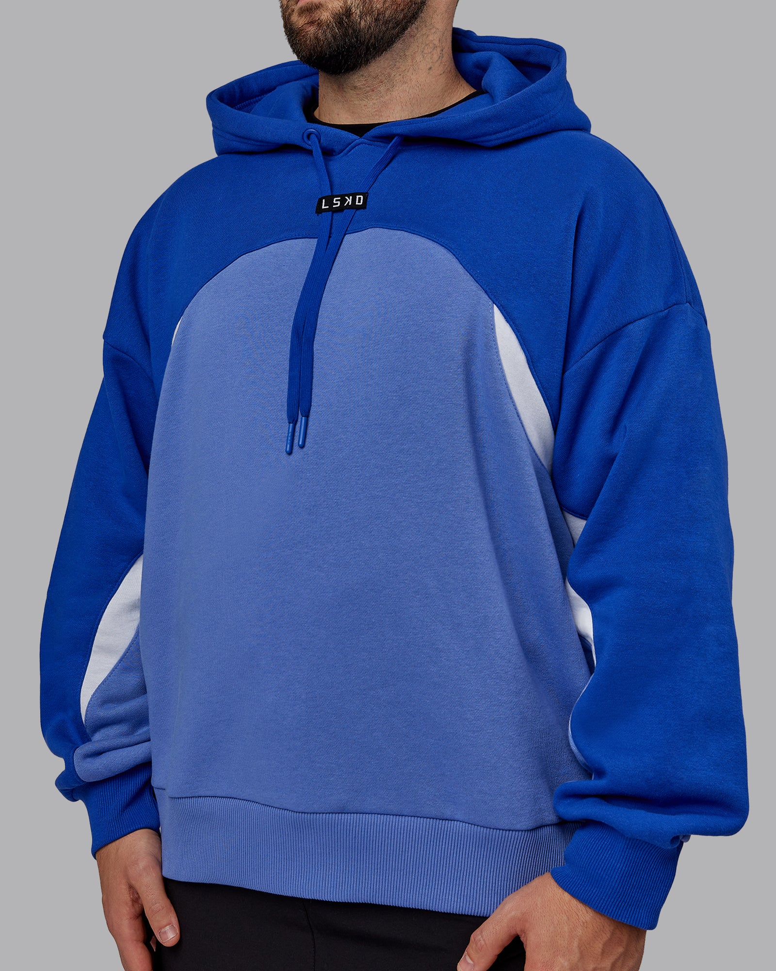 Unisex Y2K Concept Panel Hoodie - Power Cobalt-White | LSKD