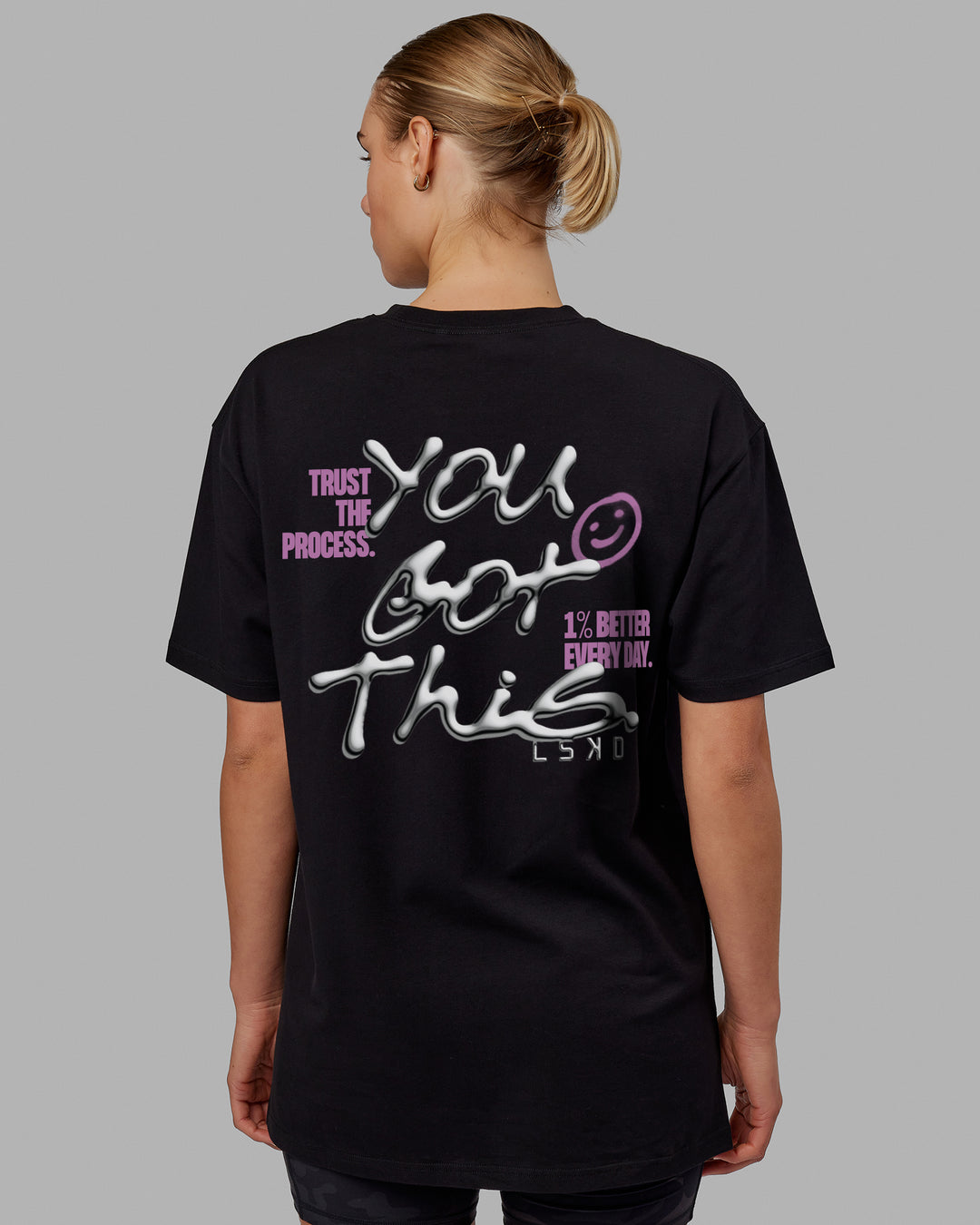 Woman wearing Unisex You Got This FLXCotton Oversize Tee - Black-Pink