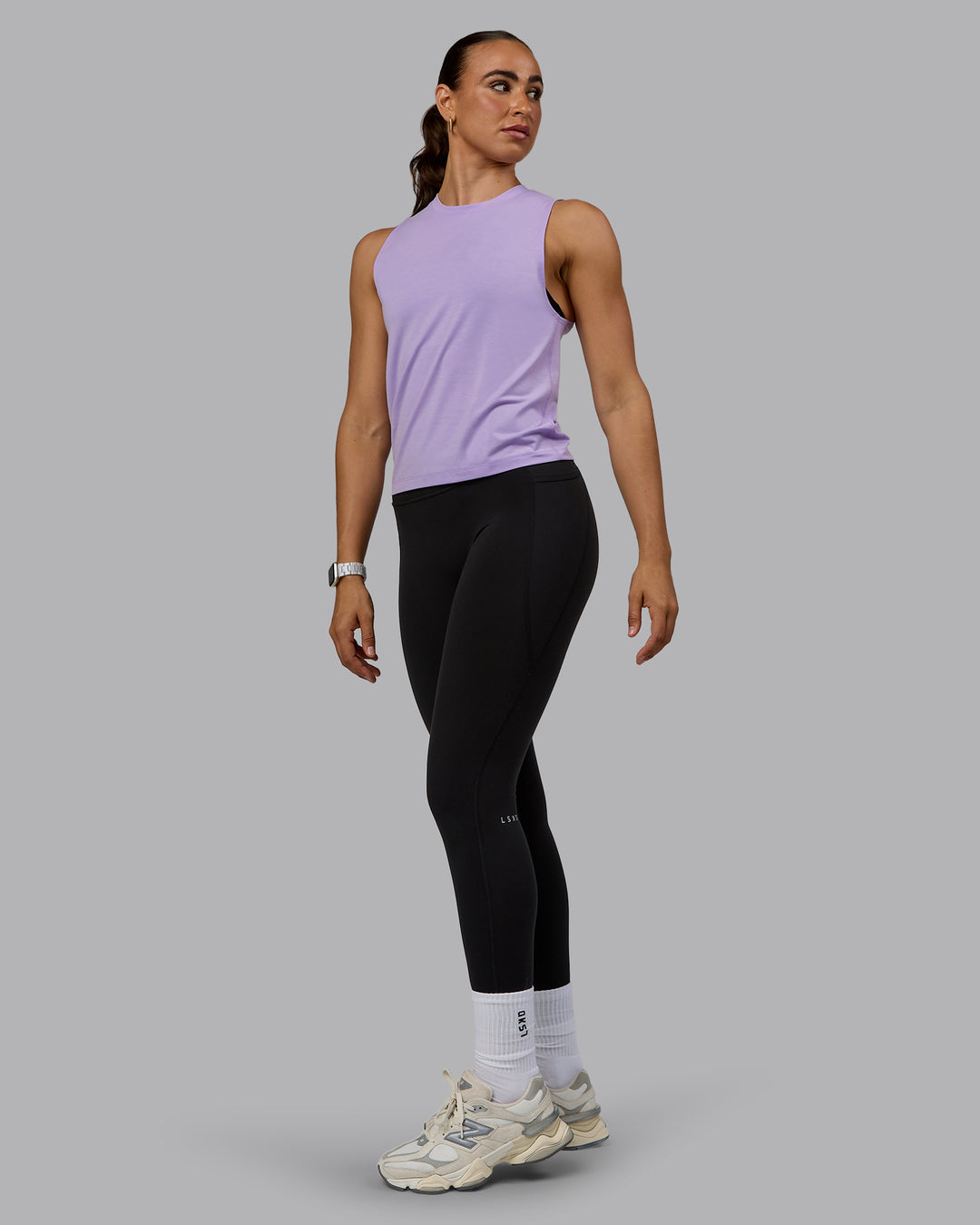 Woman wearing Unleash Training Tank - Pale Lilac