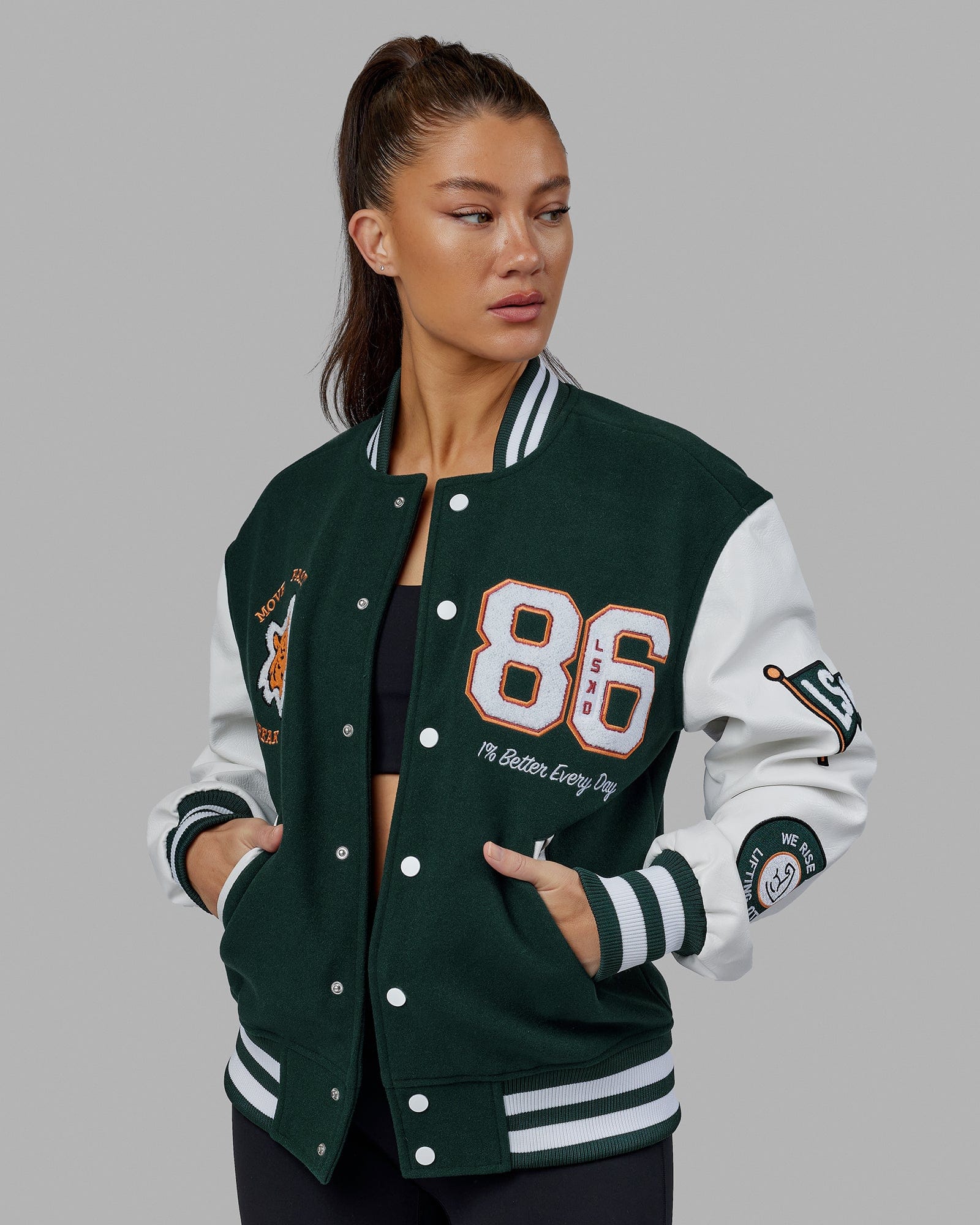 Green varsity jacket discount womens