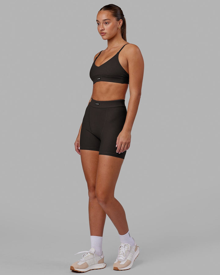 Woman wearing Vitalise Ribbed Bralette - Dark Walnut
