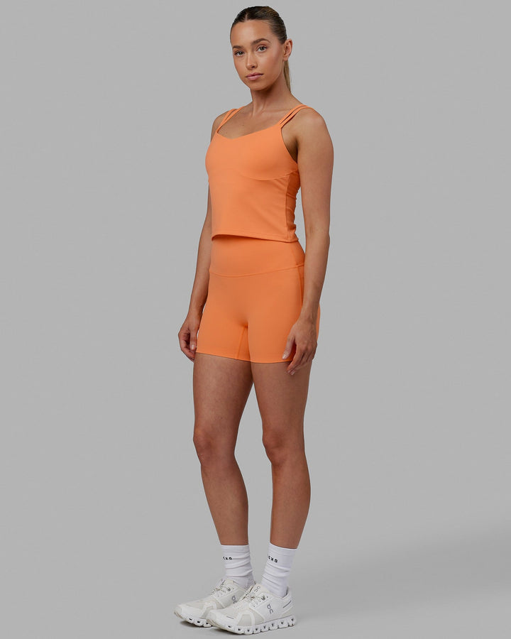 Woman wearing Vogue Shelf Bra Tank - Tangerine