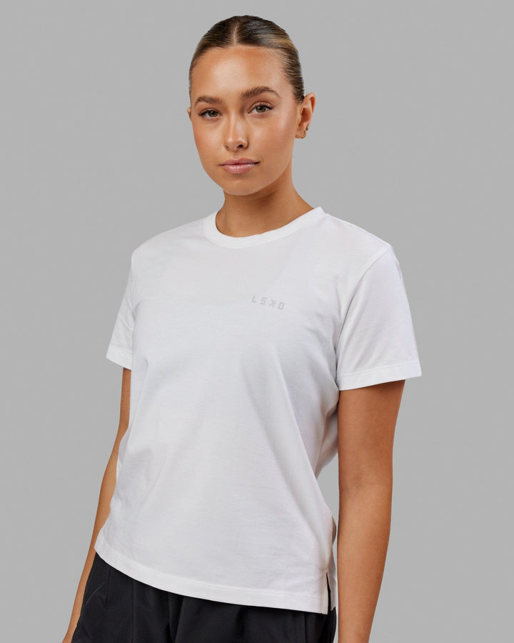 Woman wearing Deluxe PimaFLX Tee - White