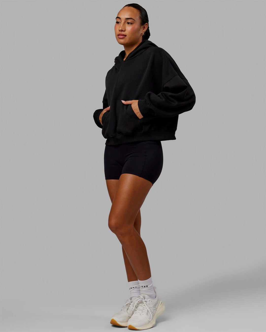 Woman wearing Love The Run Hoodie - Black