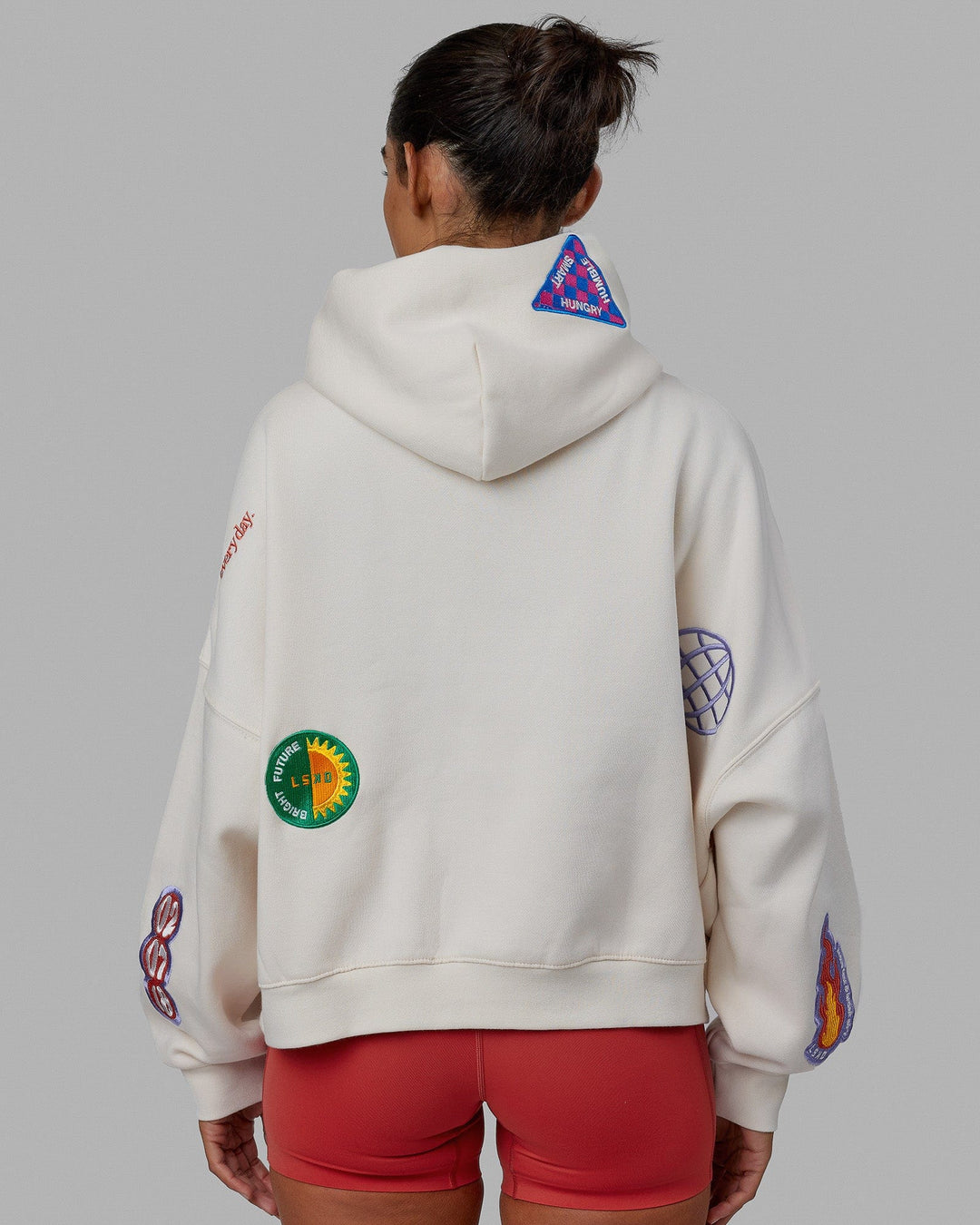 Woman wearing Patchwork Hoodie - Off White
