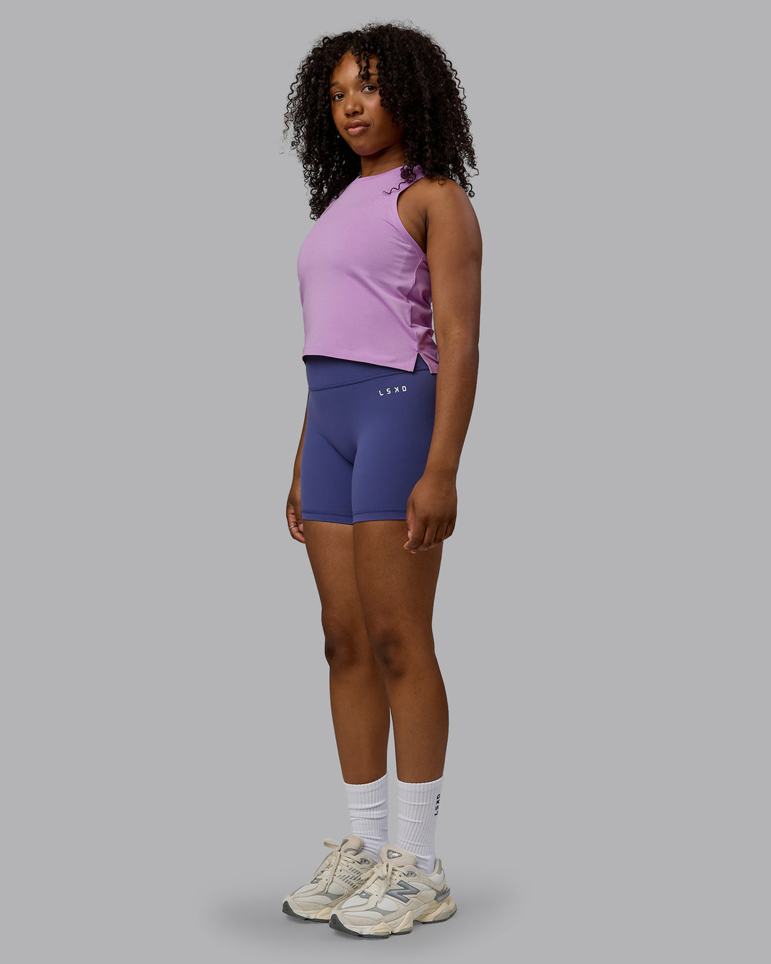 Woman wearing Deluxe PimaFLX Tank - Light Violet