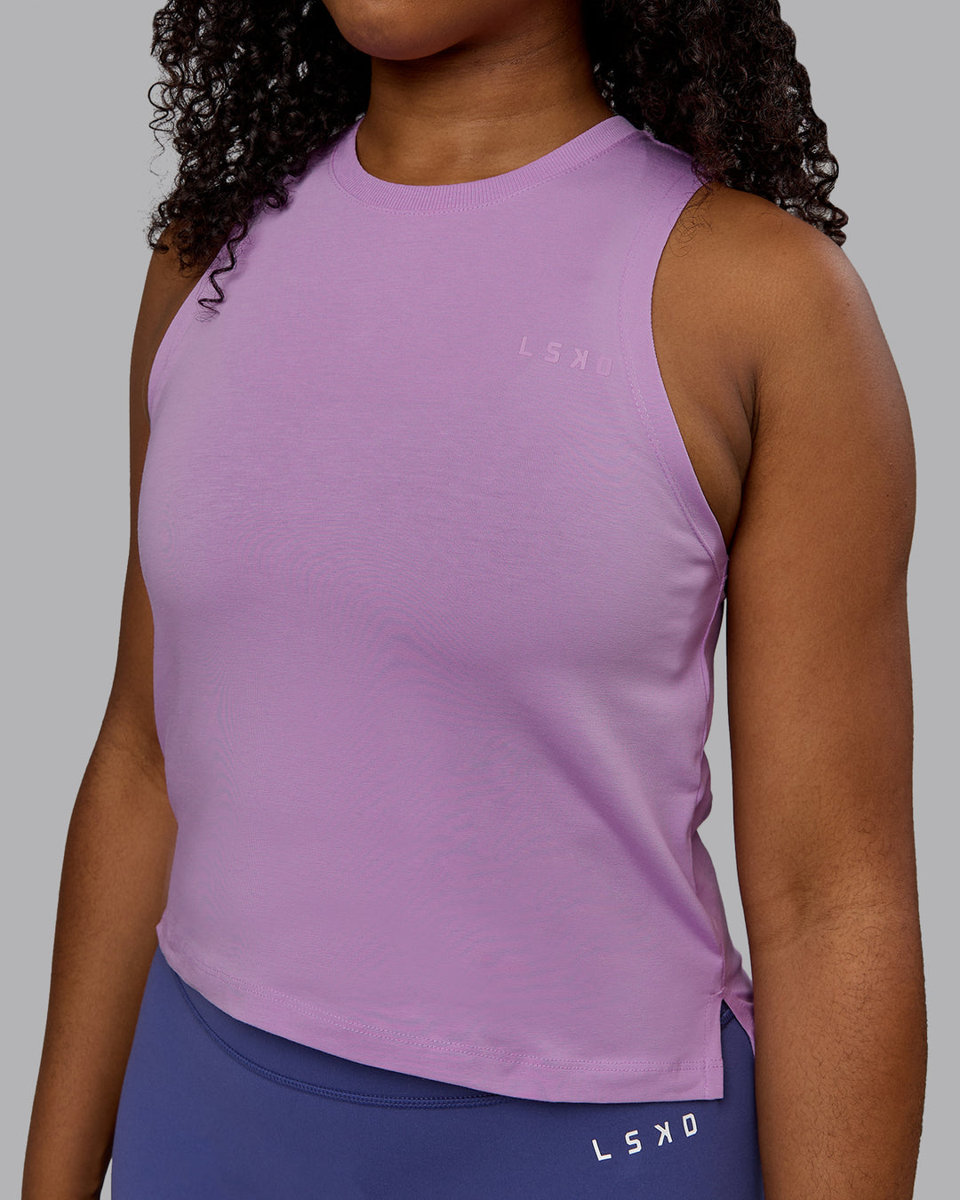 Woman wearing Deluxe PimaFLX Tank - Light Violet